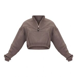 CHARCOAL ZIP TAPE FUNNEL NECK OVERSIZED CROPPED SWEATSHIRT